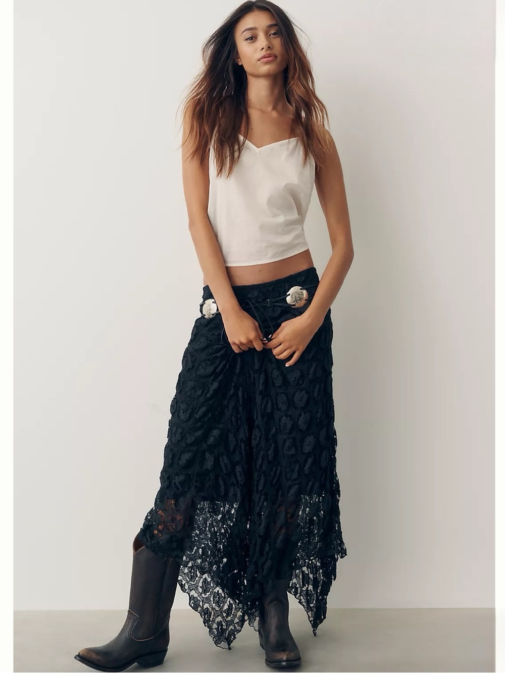 By Anthropologie Pucker Lace Midi Skirt